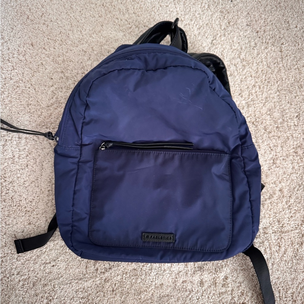 Fabletics Navy Backpack with Faux Leather Straps